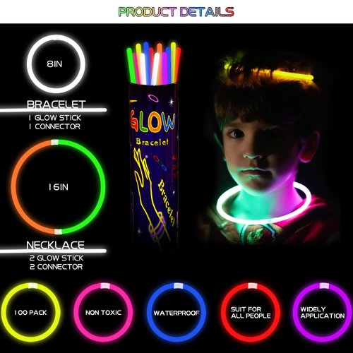 YOFOBU White Glow Sticks Bulk Light Up Bracelet Glow Necklaces with Connectors 50ct 8" Glowsticks Neon Party Favors for Christmas New Year Valentine's Day 4th of July Wedding Birthday Carnival