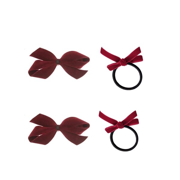 Velvet Hair Bows Clips Elastic Hairbow Ties Toddler Girls Red Ponytail Holder Ribbon Decor Accessories 4.5inch for School Kids Women Xmas Valentines Gift