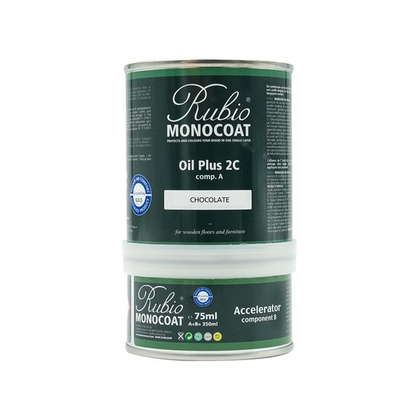 Rubio Monocoat Oil Plus 2C, 350 Milliliters, Chocolate, Interior Wood Stain and Finish, Food Safe, Easy One-Coat, Linseed Oil, Plant Based, VOC/Solvent Free, Furniture & Flooring Hardwax Oil