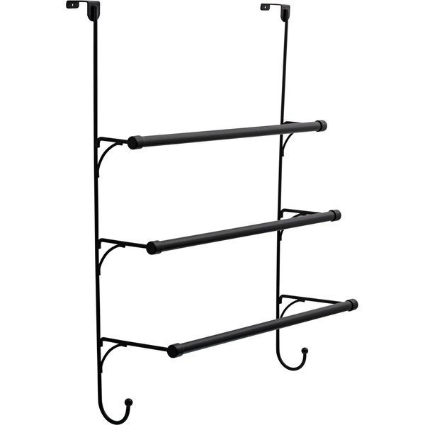Franklin Brass (1-Pack) Over the Door Hooks Triple Towel Rack Matte Black 3-Tier Towel Bar Rack with Hooks for Bathroom Organizers and Storage Towel Holder for Bath, Hand Towels, Accessories 193153-MB