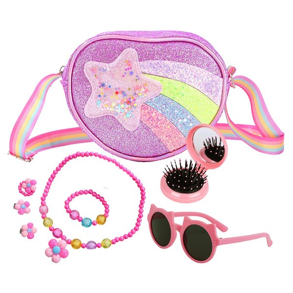 BESWON Play Purse for Little Girls, Princess Dress Up Pretend Play Toys Purse with Accessories, Toddler Girl Toys Girl Birthday Gift for 3 4 5 6 7 8 9 10 Year Old