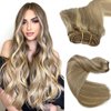 Sew in Hair Extensions Real Human Hair, Ash Brown and Light Blonde Hair Extensions Real Human Hair Bundles Weft Hair Extensions Human Hair 120G 24 Inch Hand Tied Weft Hair Extensions Human Hair Sew in