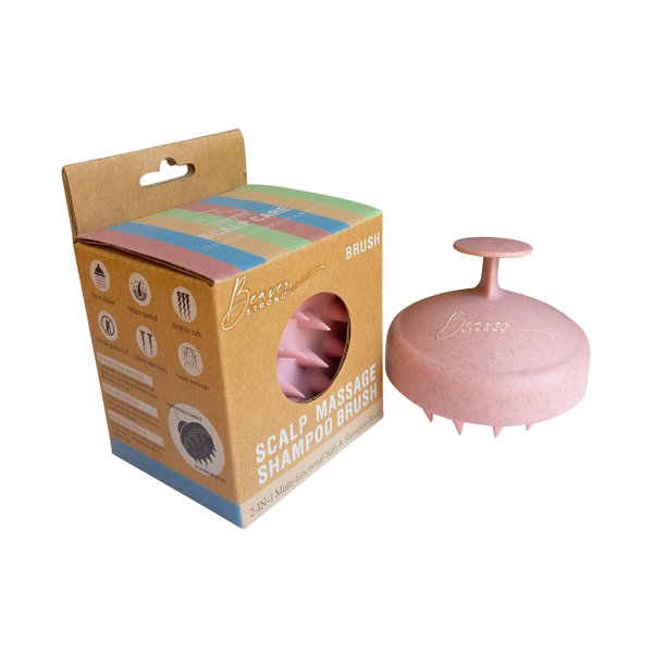 BEAVERSTRONG Shampoo Massager Brush, Silicone Scalp Cleanser and Head Scrubber Round Brush for Shower and Hair Care (Pink)