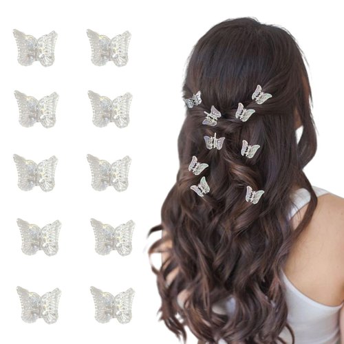 Paderison 10Pcs Mini Butterfly Hair Clips Small Hair Clips for Girls Colorful Side Bangs Clips Braided Sweet Barrettes for Kid Tiny Cute Metal Claw Clips Hair Accessories for Women