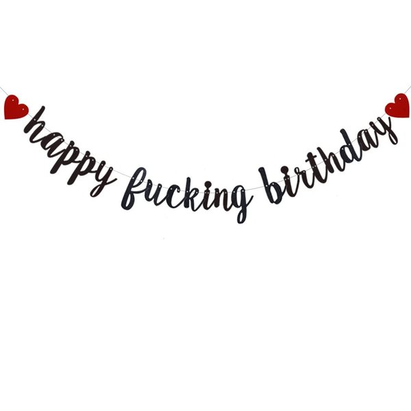 Happy Fucking Birthday Banner, Pre-Strung, Funny Black Paper Glitter Party Decorations for Adult Birthday Party Supplies, Letters Black,ABCpartyland