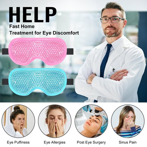 BeeVines Gel Eye Mask, 2 Pack Cooling Ice Sleeping Masks for Puffy Eyes Face for Men & Women, Cold & Warm Sleep Compress for Post Surgery, Puffiness, Allergies, Sinuses & Migraines