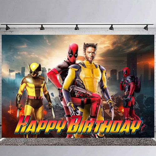 Dead-Pool Party Supplies,Cartoon Dead-Pool 3 Party Decorations Includes Banner, Cake Toppers, Balloon for Anime Party Decorations