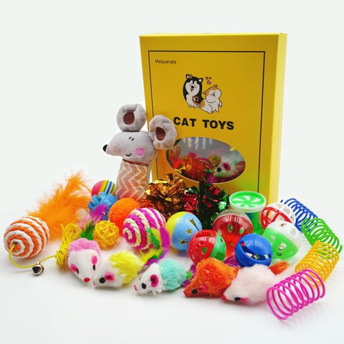 Maiguangta 25 PCS Assortment of Cat Toys-Hanging Door Cat Toy, Catnip Toys,Feather Teaser, Mice, Colorful Balls & Bells. Perfect for Kittens, Cats, and Puppies!