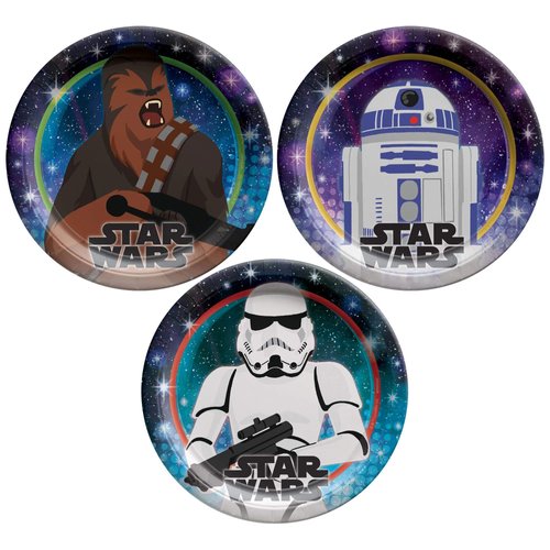 Star Wars Galaxy Birthday Party Supplies Bundle Pack includes 16 Dessert Cake Plates and 16 Napkins