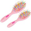 OneDor Rainbow S-Curve Ball tipped Air Volume Paddle Hair Brush with Flexible Cushion Base for Hair | Detangling Comb (2 Set - Pink)