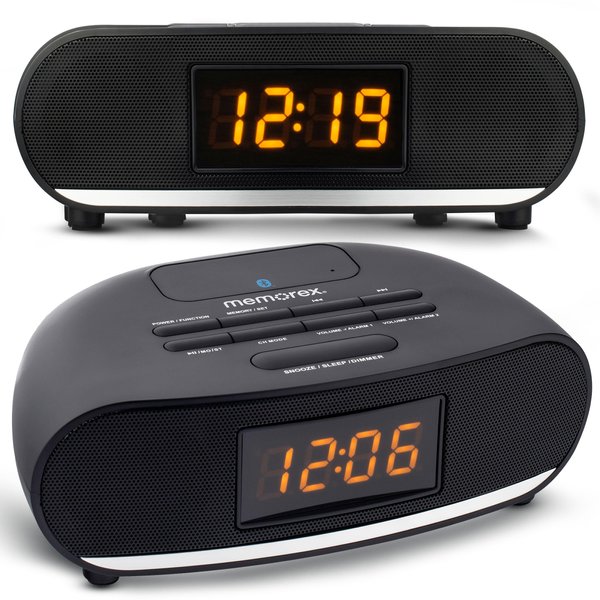 Memorex MX-CR160 Bluetooth Clock Radio with USB Charging | FM PLL Radio with 20 Presets, Dual Alarm, Snooze, Sleep Timer, 0.9” LED Display, Battery Backup | Digital Alarm Clock with Wireless Streaming