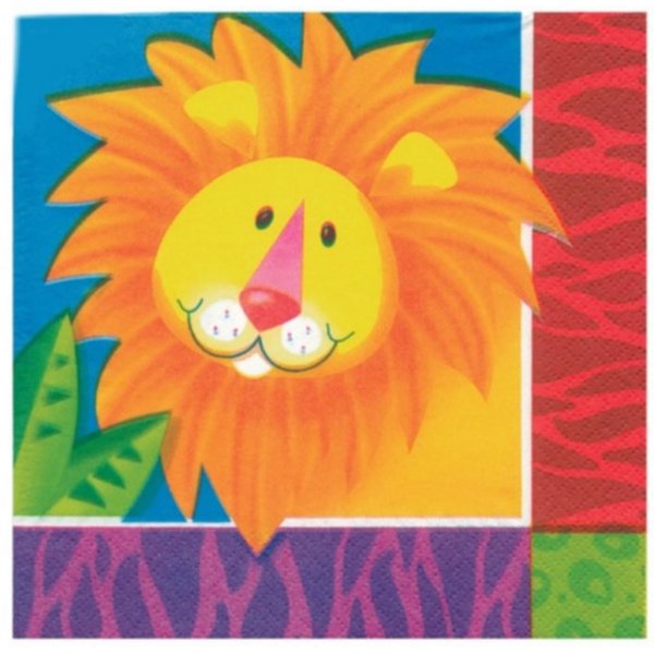 16 Jungle African Animals Wild Kingdom Birthday Party 2ply 6.5" Paper Napkins