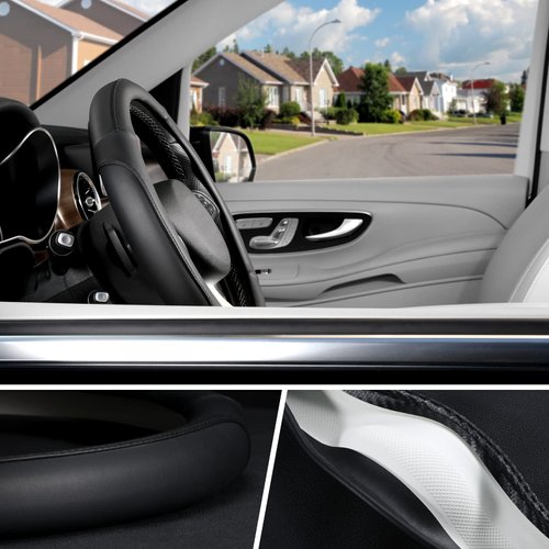 SEG Direct Car Steering Wheel Cover for All Standard-Size Steering Wheels with 14 1/2 inches - 15 inches Outer Diameter, Black Microfiber Leather