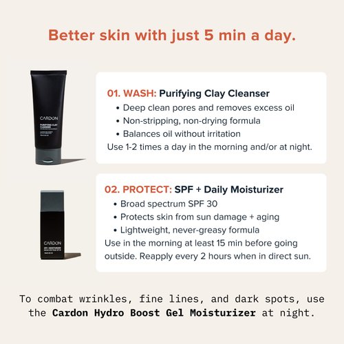 CARDON Daily Skincare Set for Men | Face Moisturizer with SPF 30 & Clay Face Wash | Best Gift for Men