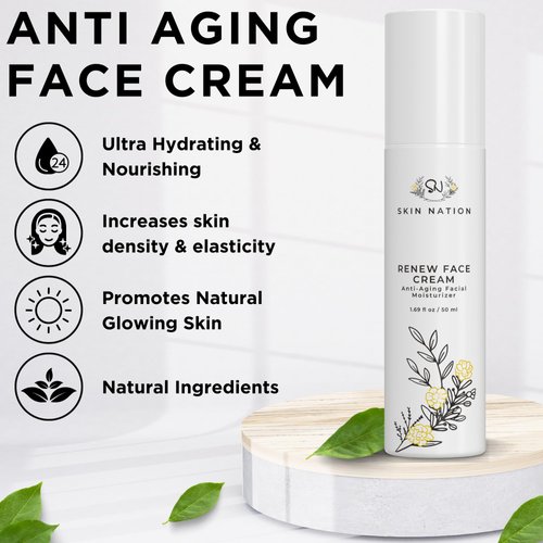 Renewing and Rejuvenating Moisturizer Face Cream Enriched with Amino Acids, Green Tea & Vitamin E, Potent Anti Aging Face Cream, Designed for All Skin Types, Face Moisturizer for Women or Men, Vegan