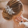 Rhinestone Bride Hair Comb Wedding Hair Comb Silver Crystal Hair Pieces Leaf Bridal Headpieces Bridal Side Combs Flower Pearl Bridesmaid Side Combs Sparkle Hair Accessories for Women Girls