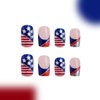 24Pcs 4th of July Fake Nails Red Blue Glitters French Tips Press on Nails Medium Length Square Fake Nails Natural Full Cover Acrylic False Nails with Star Designs Independence Day Nails for Women