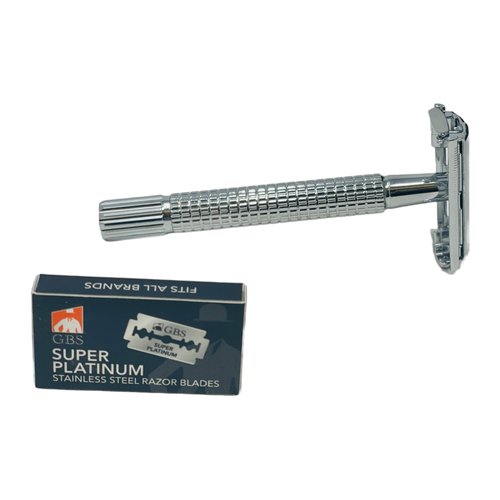 G.B.S Men Deluxe Travelling Kit – Butterfly Double Edge Safety Razor, Chrome Shaving Brush, Soap Bowl, Natural Shaving Soap with Alum Block, Mesh Toiletry Bag