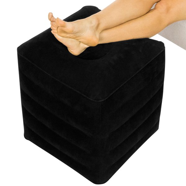 Xtra-Comfort Inflatable Ottoman Travel Foot Rest - Foot Pillow for Office Desk, Car, Chair, Airplane - Leg Elevation Cushion with Bag and Hand Pump - for Kids, Adults - Adjust Height and Firmness