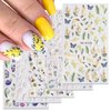 Flower Nail Art Stickers Decals 5D Flower Nail Stickers Floral Daisy Acrylic Embossed Nail Decals 6PCS Daisy Butterfly Floral Leaf White Spring Design Self-Adhesive Nail Sliders for Manicure Decor