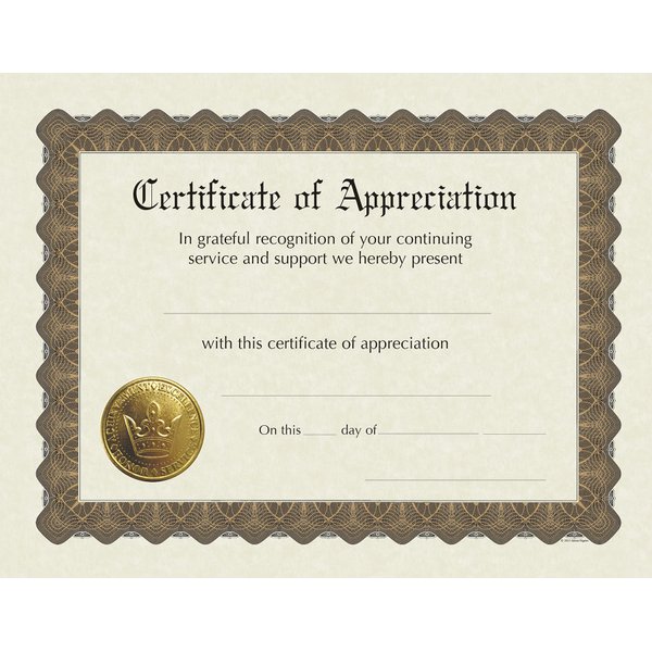Great Papers! Certificate of Appreciation, Pre-Printed, Gold Foil, Embossed, 8.5" x 11", 6 Count (930000)