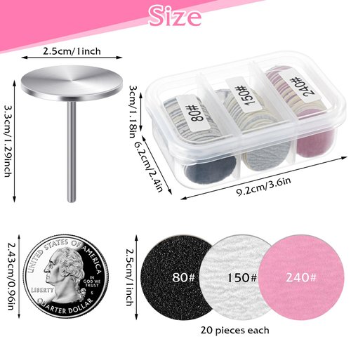 60Pcs Sanding Paper Discs with Metal Nail Drill Bit 25mm,Sanding Disc Nail Drill Bits Replacement,Pedicure Drill for Remover Dead Skin,Manicure Pedicure,Electric Foot Grinder(#80#150#240)