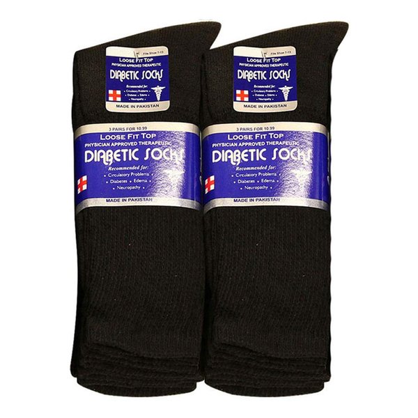 Physicians Approved Diabetic Socks Crew Unisex 3, 6 or 12-Pack (10-13, 6 Pairs Black)