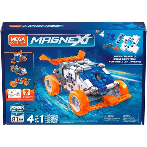 Mega Construx Magnext 4-in-1 Mag-Racers Construction Set with Magnets, Magnetic Building Toys for Kids 81 Pieces, Multi Color
