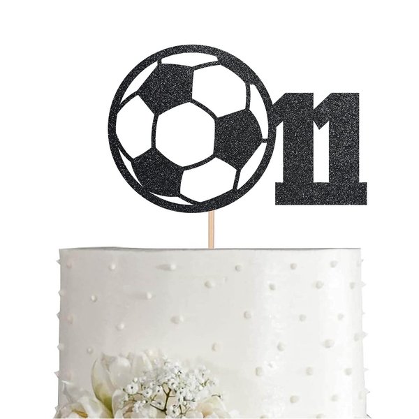 Soccer 11th Birthday Cake Topper Black Glitter Sport Boy Girl 11 Years Birthday Party Supplies, Decorations
