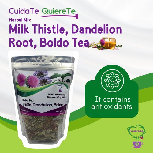 Cardo Mariano, Milk Thistle, Dandelion Root, Boldo Tea, Quiere Te 100% Natural, Blend Herbal Tea for Liver Detox Support, Cleanse and Digest, Non-GMO, Sugar Free, Caffeine-Free, Up to 100 Cups, 1 Bag
