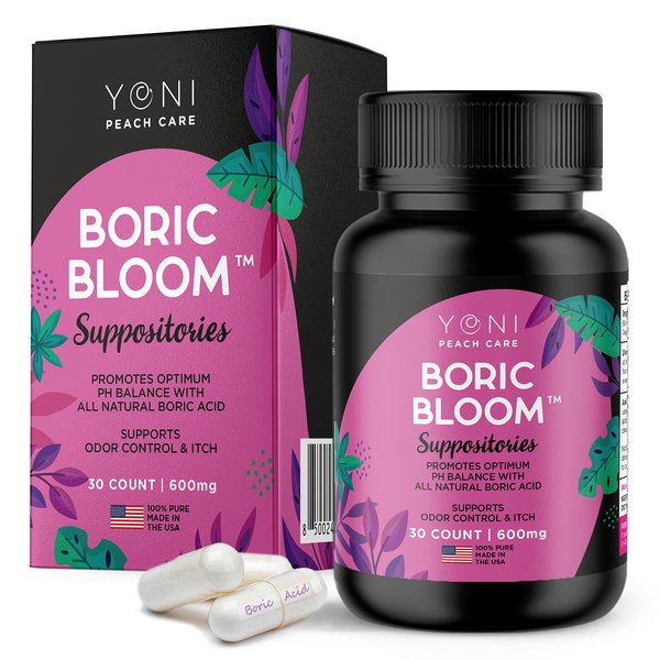 Yoni Peach Care Boric Acid Suppositories for Women – 100% Pure pH Balance Pills- Intimate Health Support, Odor Support & Soothes discomfort - Made in USA (30 Count)