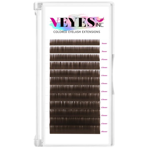 VEYES INC Colored Lash Extensions 03 05 07 15 C/D Curl 8-16mm Mixed Length Tray, Premium Individual Silk Eyelashes, Professional Supplies for Lash Techs (Dark Latte Brown 0.05 D 8-16mm)