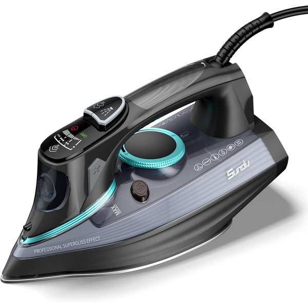 1700 Watts Steam Iron with Digital LED Display, Ceramic-Coated Soleplate, 3-Way Auto-Off, 4 Pre-Set Steam &Temp Settings for Different Fabrics, 300ml Water Tank Included for Clothes Ironing Use