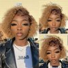 afsisterwig Short Pixie Wig Human Hair Curly Lace Wigs Ombre Honey Blonde Hair 13x4 Pixie Lace Front Human Hair Wigs(13X4 1B/27 Blonde)