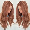 VASTCURY Copper Red Wigs Highlight Honey Blonde 13x4 Lace Front Wig Auburn Brown Color Synthetic Fiber 22Inch Long Body Wave Pre Plucked for Women Girls