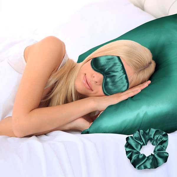 Ciana Luxurious Satin Pillowcase for Hair and Skin, Satin Pillowcase Set-2, 1 Eye Mask, 1 Scrunchie - Luxury Sleep Set, Pillow Case with Envelope Closure (Queen Size, Aqua)