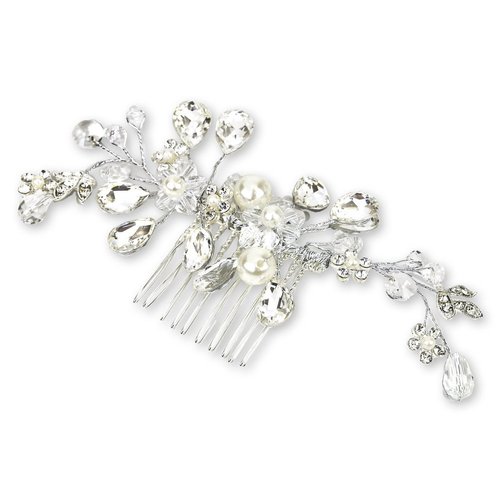 Lux Bridal Lux Accessories Crystal Pearl Floral Hair Comb