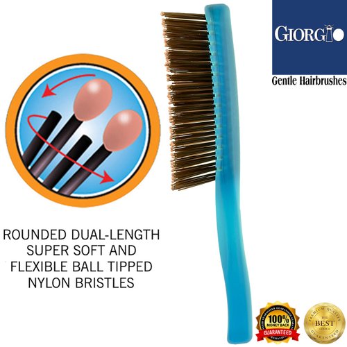 Giorgio GION2B Neon Blue 6.25 inch Gentle Touch Detangler Hair Brush for Men Women and Kids. Soft Bristles for Sensitive Scalp. Wet & Dry for all Hair Types. Scalp Massager Brush Stimulate Hair Growth