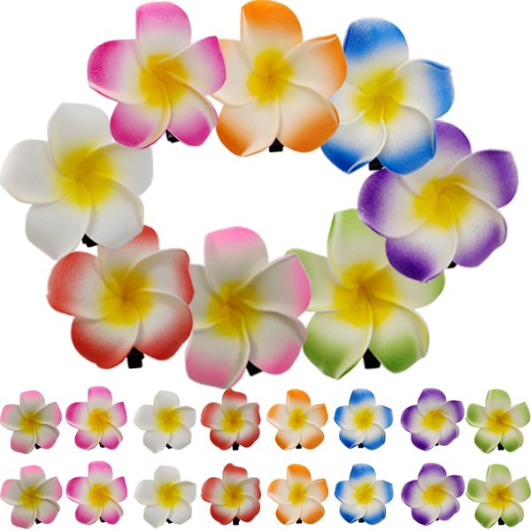 ROYHOO 40PCS Hawaiian Flower Hair Clips, 1.97inch Hawaiian Foam Flower Clips Frangipani Artificial Clips for Bridal Wedding Luau Beach Tropical Vacation Party Hair Decorations
