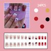 Florry Christmas Press On Nails Short Red Christmas Nails Square Cute Xmas Fake Nails Red Acrylic Press on Nails for Women and Girls 24Pcs (Style G)