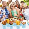 50 Sets 14oz Disposable Charcuterie Cups with 200 Sticks, 50 Bags & 50 Stickers | Eco-Friendly Snack Holders for French Fries, Fruits, Desserts | Birthday Wedding Party Supplies （blue）