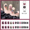 Cute Press on Nails Square Short Length 24Pcs Glossy Full Cover Artificial Black Fake Nails with Heart Bow Designs Acrylic False Nails Glue on Nails Square Stick on Fingernails for Women Girls