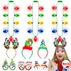 9PCS Christmas Party Favors, Light Up Christmas Necklace Headband Glasses Set, Xmas Bulb Necklace Antler Tree Lights Holiday Headbands LED Flashing Glow Santa Eyeglasses Bulk for Christmas Gift