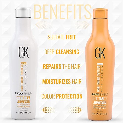 GK HAIR Global Keratin Colored Shield Shampoo and Conditioner Sets (8.11 Fl Oz/240ml) - Deep Cleansing Moisturizing Heat Shield Protection for Color Treated Dry Damaged Curly Frizzy Hair - Sulfate Free