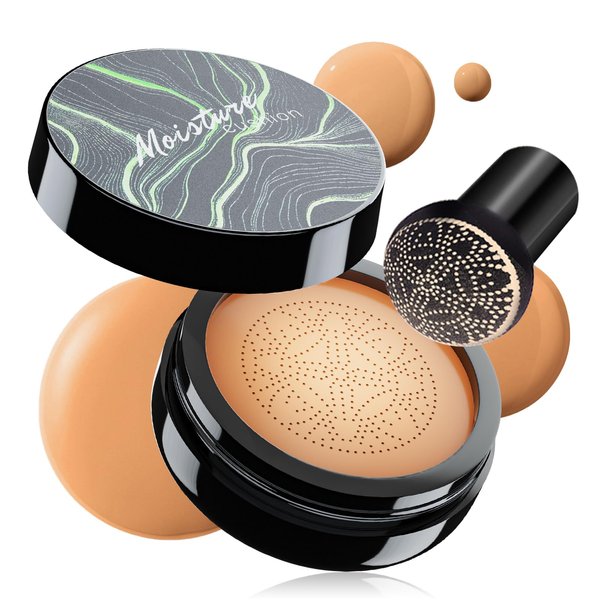 Mushroom Head Air Cushion CC Cream - BB Cream Foundation Makeup Moisturizing Concealer Long-Lasting, Cushion Foundation Full Coverage Self Adjusting for Mature Skin & All Skin Types (Medium Deep)