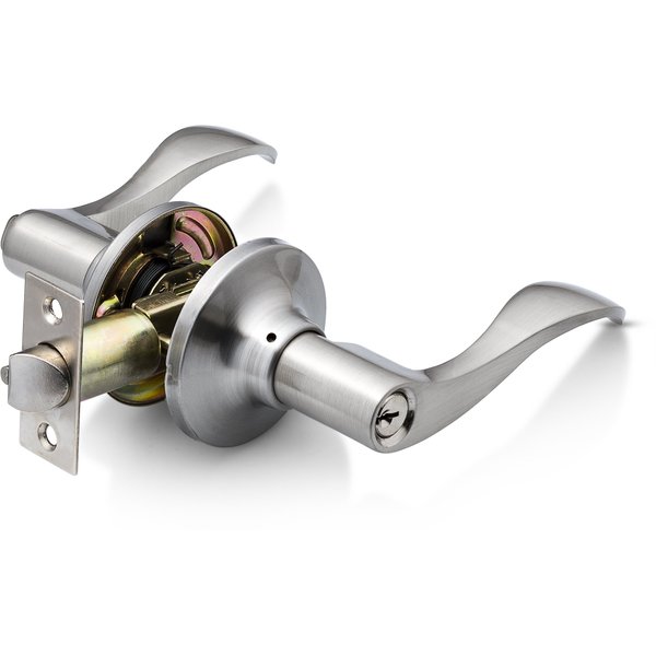 Berlin Modisch Entrance Lever Door Handle [Lock with Two Keys] for Office or Front Door with a Satin Nickel Finish, Reversible for Right & Left Side, Entry Lever Classic Series
