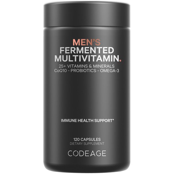 Codeage Men’s Daily Multivitamin Supplement, 25+ Vitamins & Minerals For Adults, Organic Whole Foods Vitamins For Men, Vitamin A, B Vitamins, Vitamin C, D, E, K, Probiotic, Zinc, Omega-3, 120 Capsules