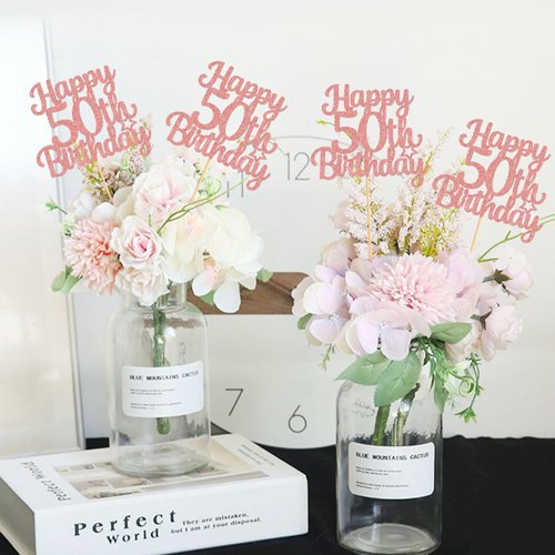 12PCS Happy 50th Birthday Party Centerpiece Gold 50th Birthday Party Decorations for Girls Boys 50th Birthday 50 Floral Decorations for 50th Birthday Party Supplies rose gold (rose gold 50th)