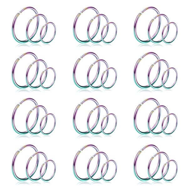 Drperfect 36Pcs 20G Nose Ring Hoop for Women Men 316L Stainless Steel Helix Tragus Lip Septum Ring Cartilage Earring Hoop Piercing Jewelry