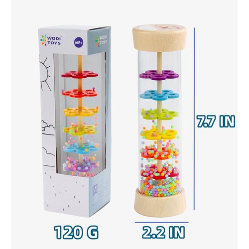 Oneshow Wooden Rainmaker Montessori Toys for Baby 6-12 Months,Rain Sticks for Kids,Baby Rattle Sensory Development Toys,Rain Maker Toy for 1 Year Old Toddler Kids,Rain Stick Baby Toy 7.7"